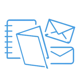 Icon of printed pages and envelopes representing finishing services