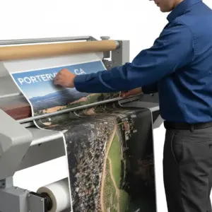 Large format poster being laminated at PSW Copy Center